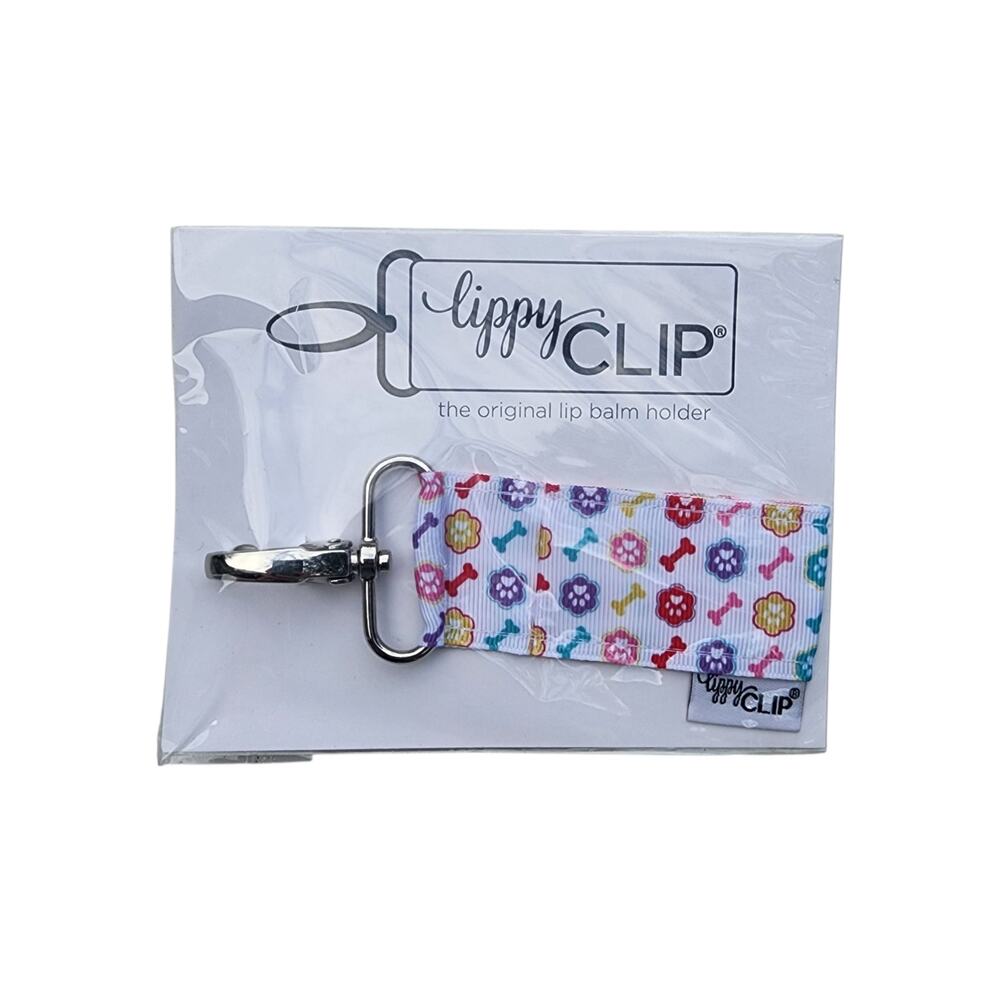 LippyClip Lip Balm Holder Keychain Clip Multicolor Paw Print Bones Design NIP